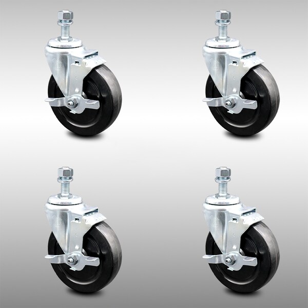 Service Caster 5 Inch SS Hard Rubber Wheel Swivel 1/2 Inch Threaded Stem Caster Set Brake SCC SCC-SSTS20S514-HRS-TLB-121315-4 - main